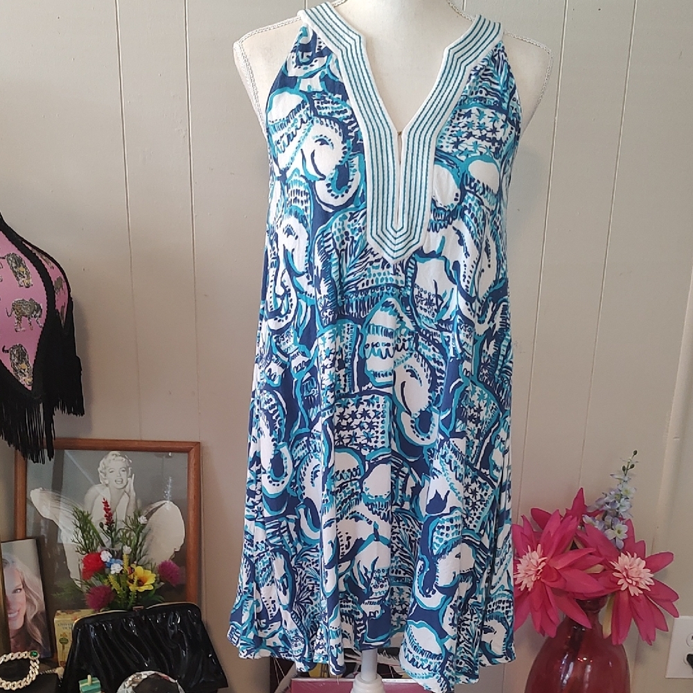 Lilly Pulitzer Blue and White Sleeveless Dress XS